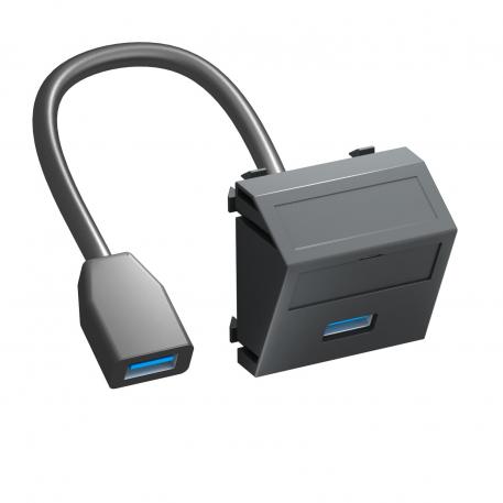 USB 2.0/3.0-Anschluss, 1 Modul, Auslass schräg, mit Anschlusskabel schräg |  | USB | schwarzgrau; RAL 7021